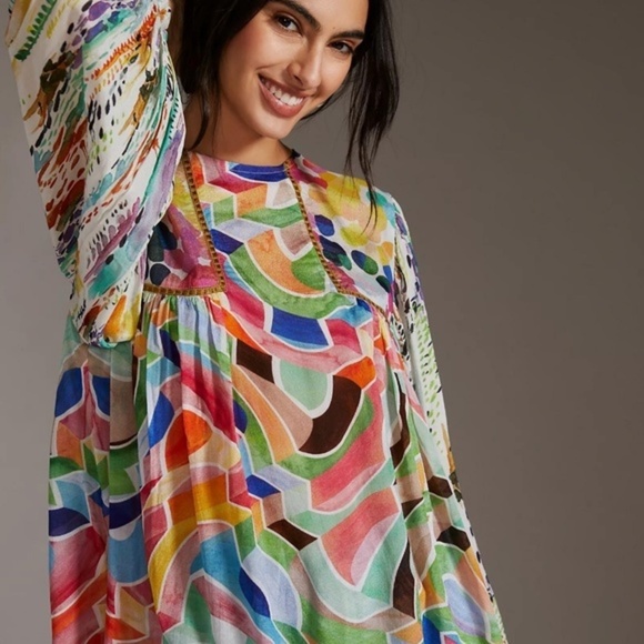 Anthropologie Tops - Anthropologie Bl-Nk Miranda Peasant Blouse Green Motif XXS